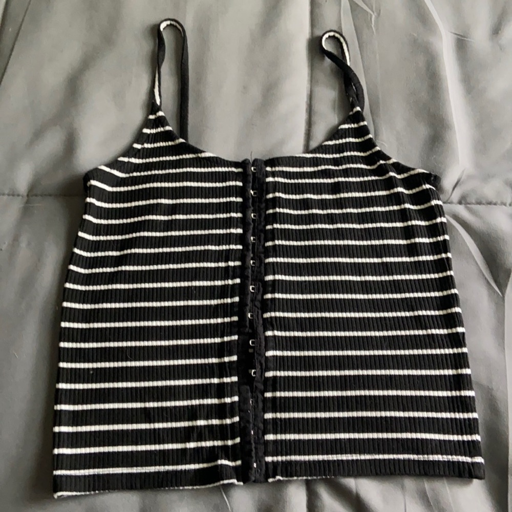 black/white striped cropped tank
